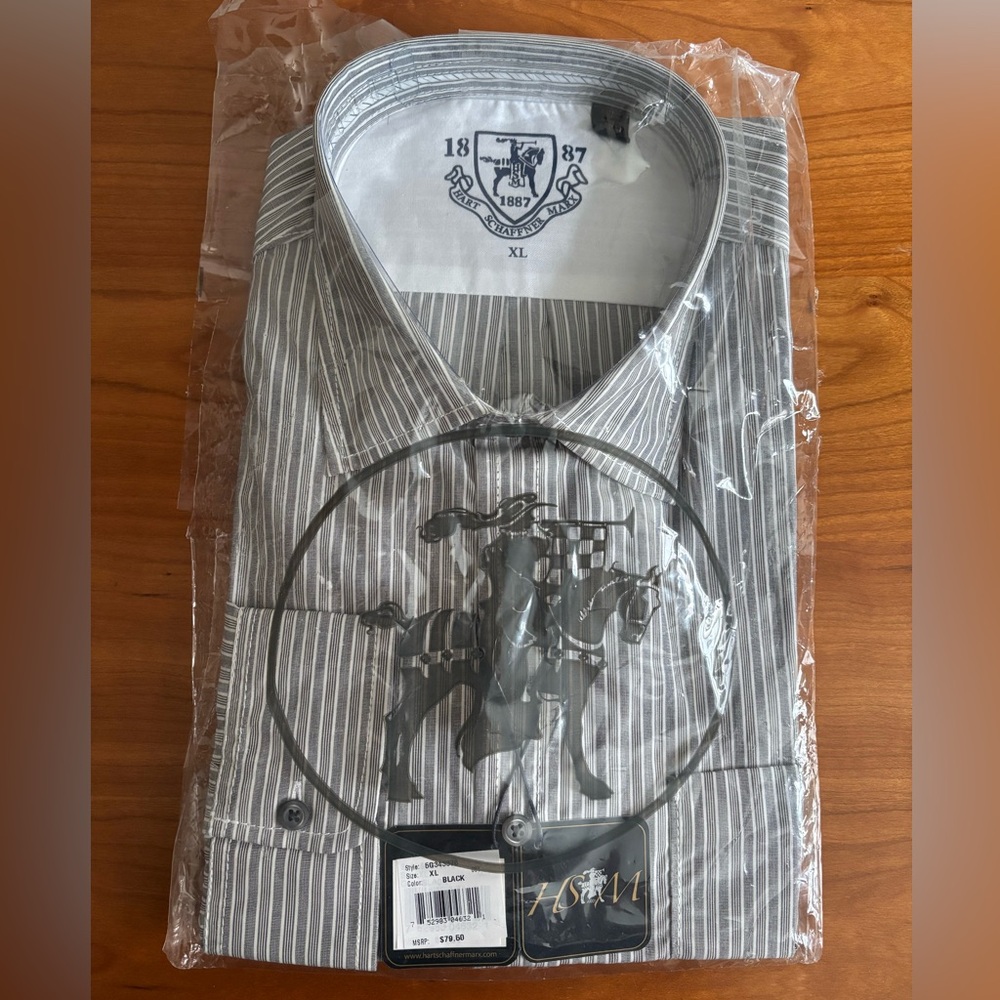 Hart Schaffner Marx Gray and Black Dress Shirt with Striped Pattern Size XL